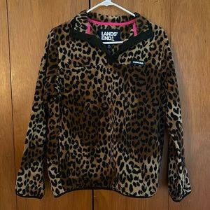 Lands End Leopard fleece pullover